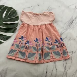 Tea Collection Girls Dress Size 4 Peach Pink Stripe Floral Cotton Play Casual